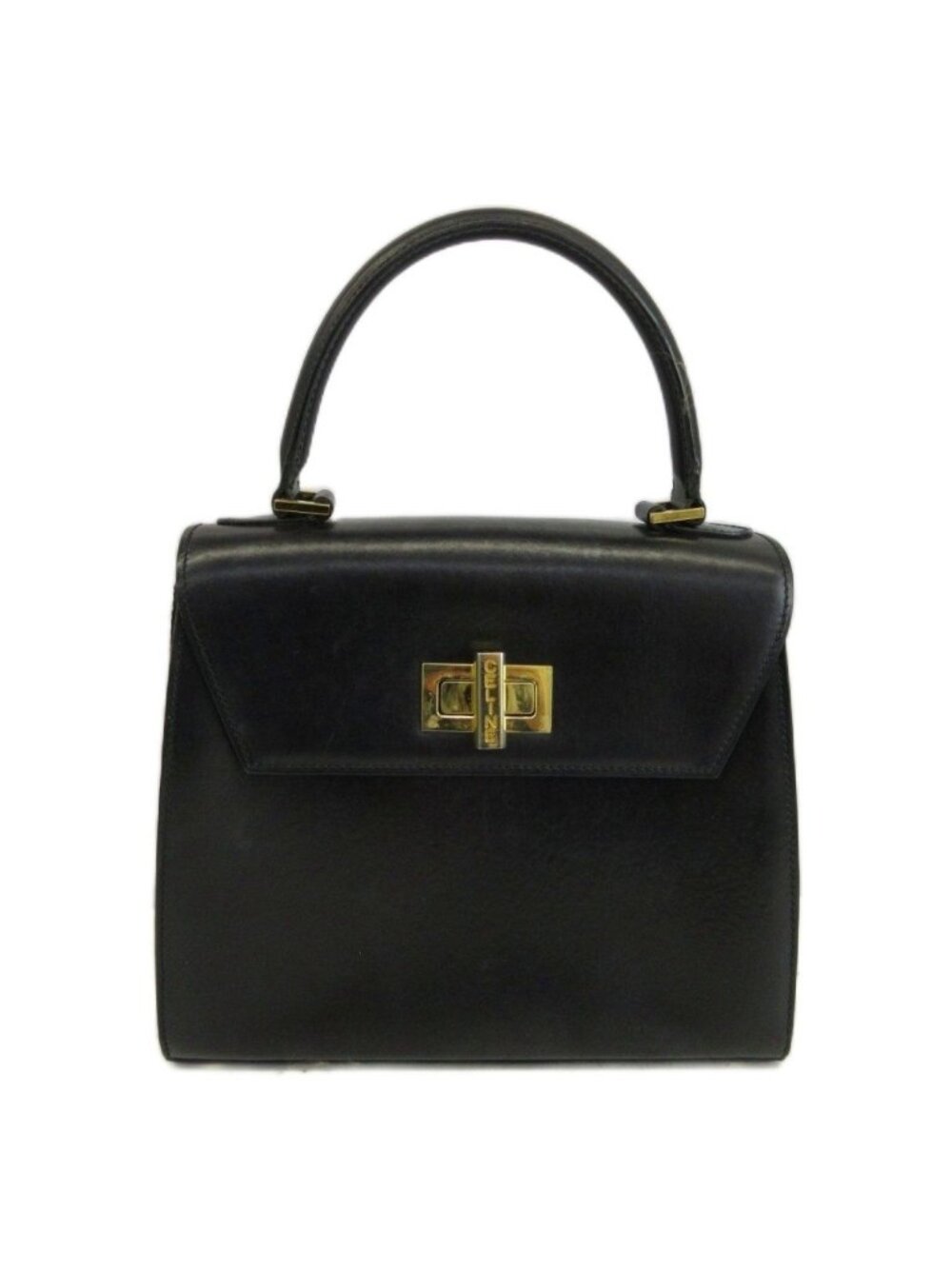 Celine Vintage Handbag Shoulder 2-Way Leather One Handle Turnlock Logo Gold